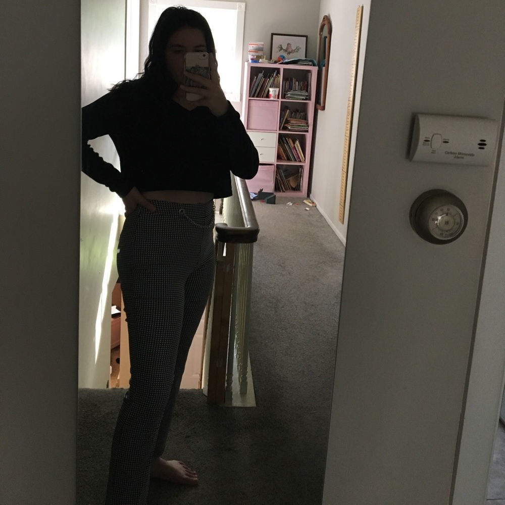 Flare plaid pants with chain